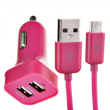 Cargador para auto 2 puertos USB con cable Micro USB Rosa Case Logic