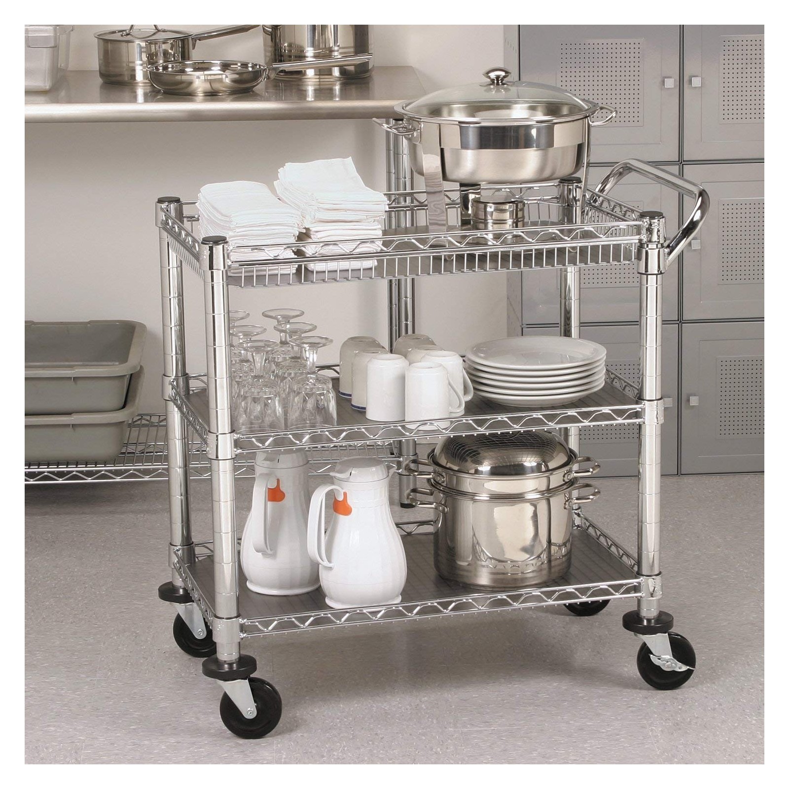 Carrito plegable de 3 niveles, carrito de almacenamiento de cocina sin  montaje, con ruedas, carrito organizador plegable de metal con taza  colgante y