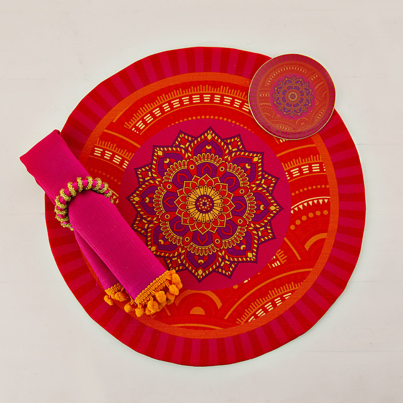 Individual con servilleta, posavaso y aro para servilleta 4 piezas Mandala