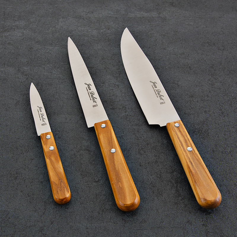 Cuchillo de acero inoxidable con mango de madera natural Olivewood 3 piezas Jean Dubost