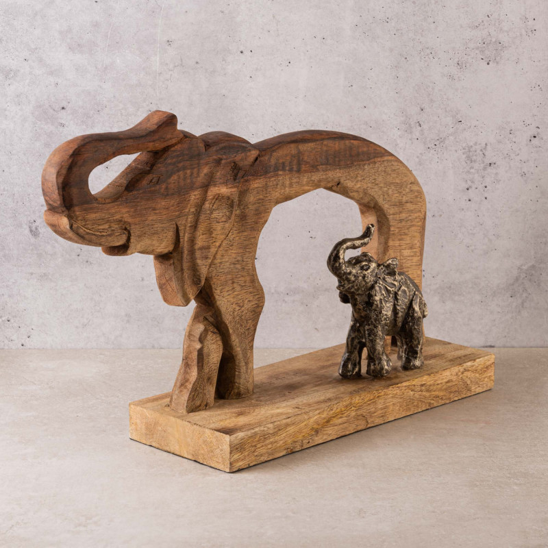 Escultura Elefantes Natural Madera Haus
