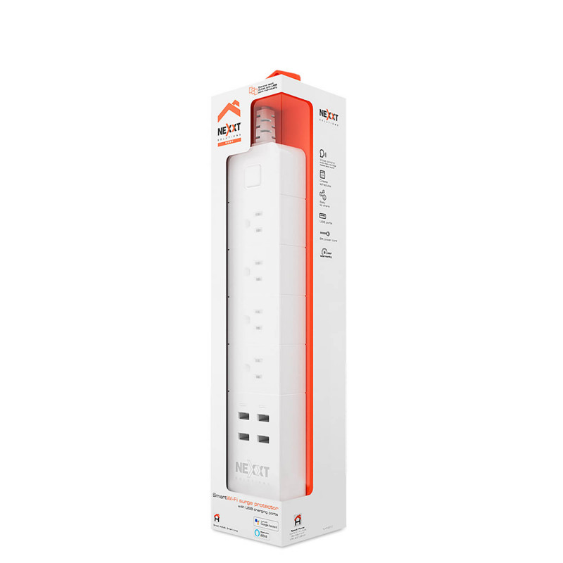 Nexxt Regleta NHP-E610 Smart Home Wi-Fi 4 Tomas + 4 USB Alexa / Google Assistant 120V-240V