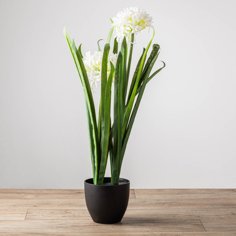 Planta Artificial con Flores Beige y Maceta 84cm Plástico / Hierro