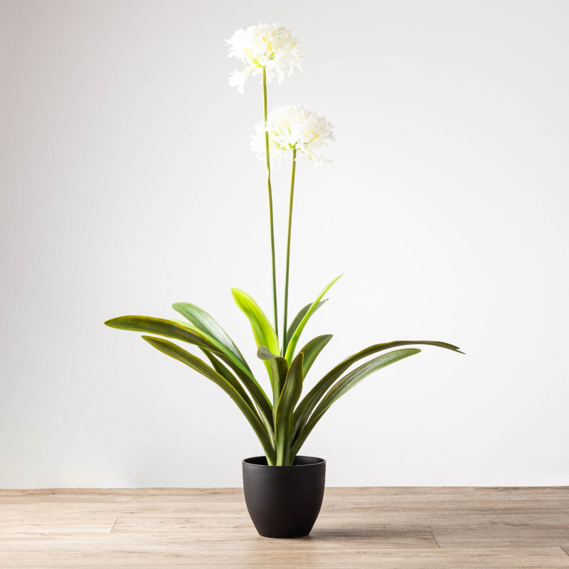 Planta Artificial con Flores Beige y Maceta 105cm Plástico / Hierro