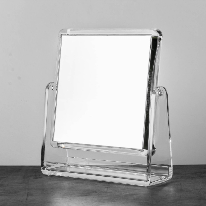 Espejo Cuadrado Doble Lado Aumento 5X / Pedestal de Acrílico Clear Novo