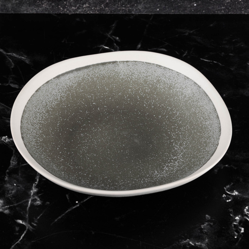 Plato para Sopa de Cerámica Blanco / Gris Concret Alponto