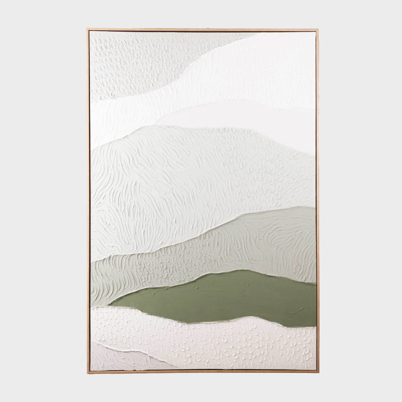 Cuadro Abstracto Blanco / Gris / Verde de Madera y Poliéster