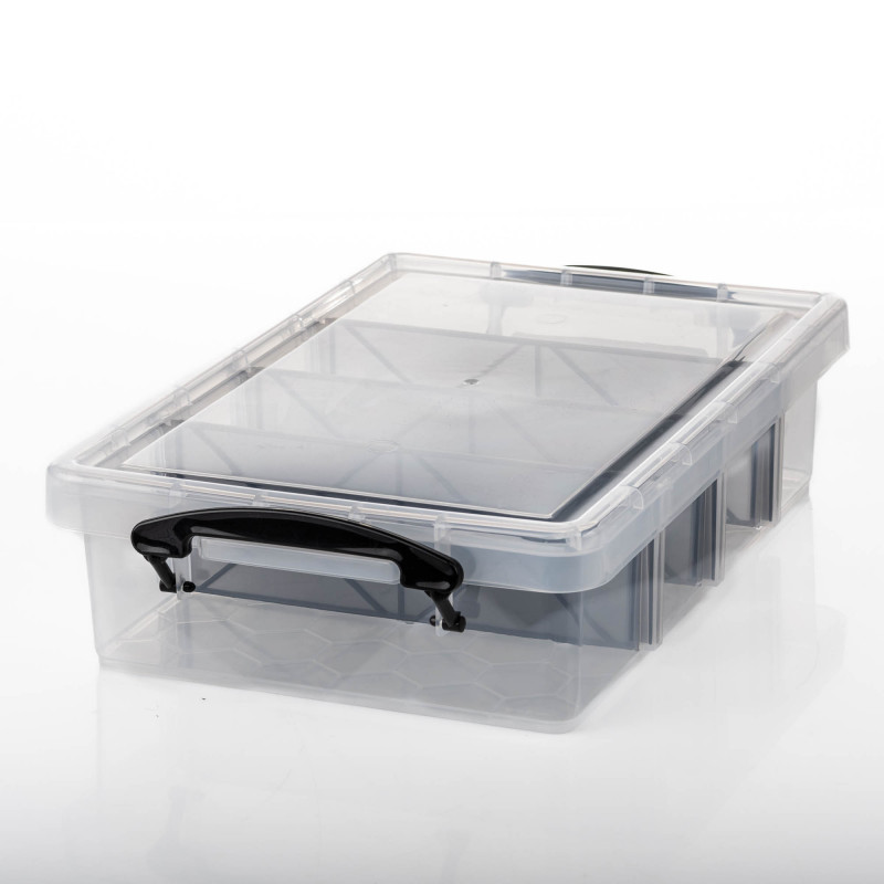 Caja Organizadora Pequeña Clear / Negro 4 Servicios de Plástico con Tapa Novo