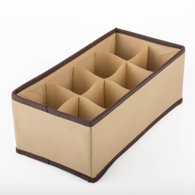 Caja Organizadora Rectangular Habano / Café 11x31x15cm con 8 Divisiones de Poliéster y Cartón para Ropa Interior Haus