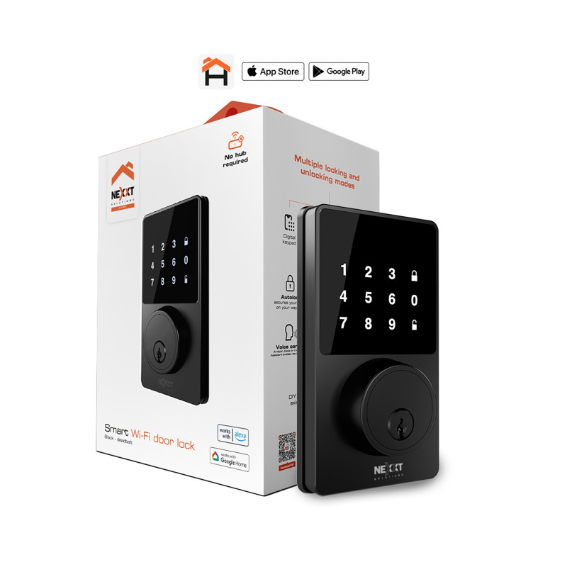 Nexxt Cerradura Wi-Fi Smart Home NHS-D100 Negro con Teclado Digital y Mando de Voz