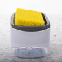 Dispensador Rectangular Plástico Blanco / Gris para Jabón de Cocina con Esponja Novo